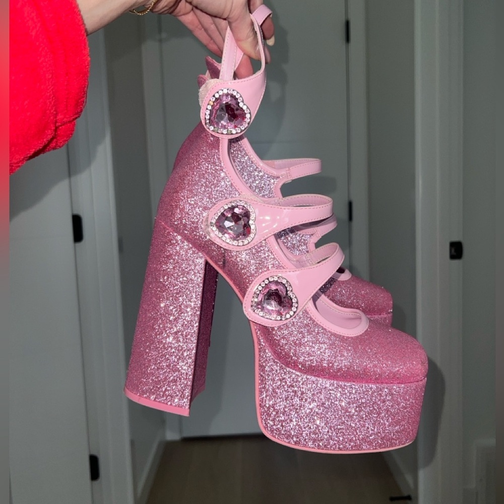 Dolls Kill Pink Sparkle Platform Shoes